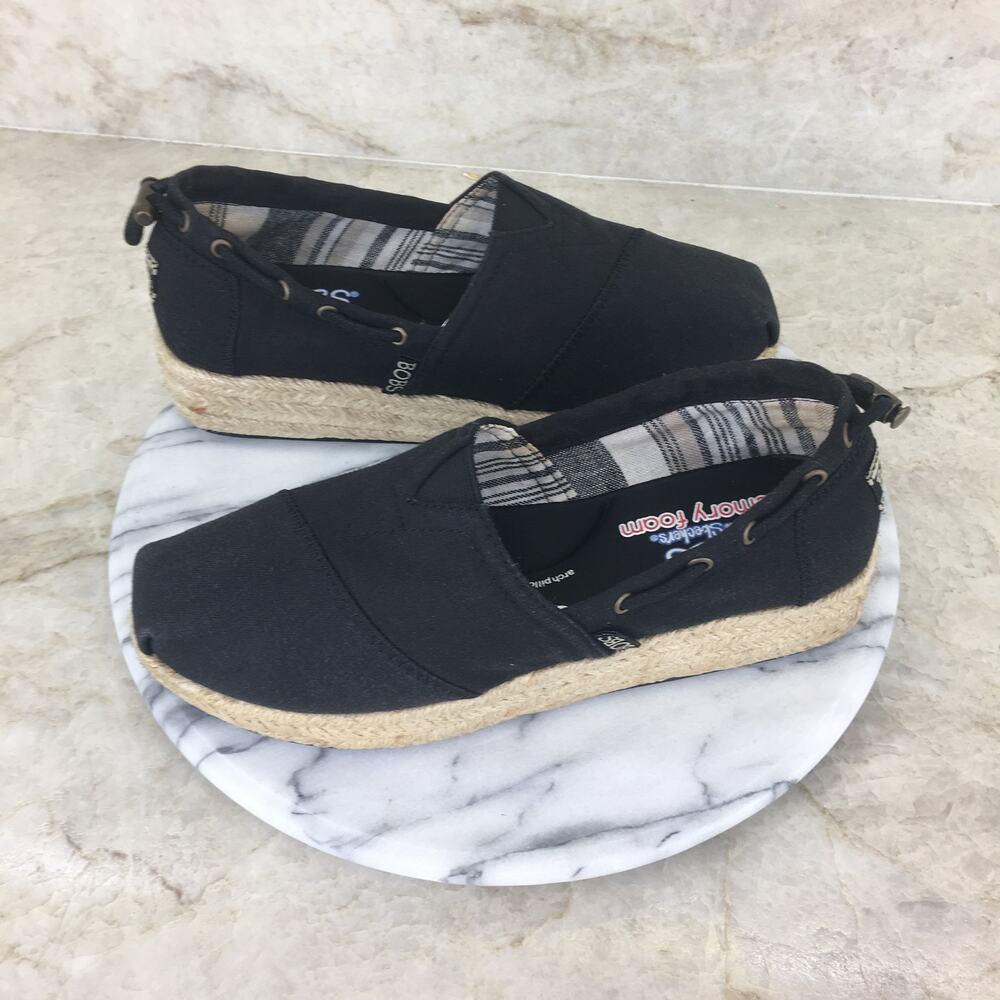 BOBS by Skechers Memory Foam Black Canvas Espadrille Loafer Women's Size  6.5
